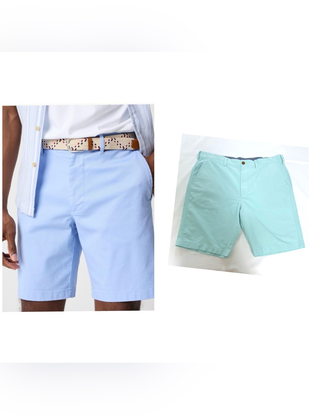 J. CREW Club Short Mens 38 Chambray Cotton Zip Fly Mint Green Chino Khaki